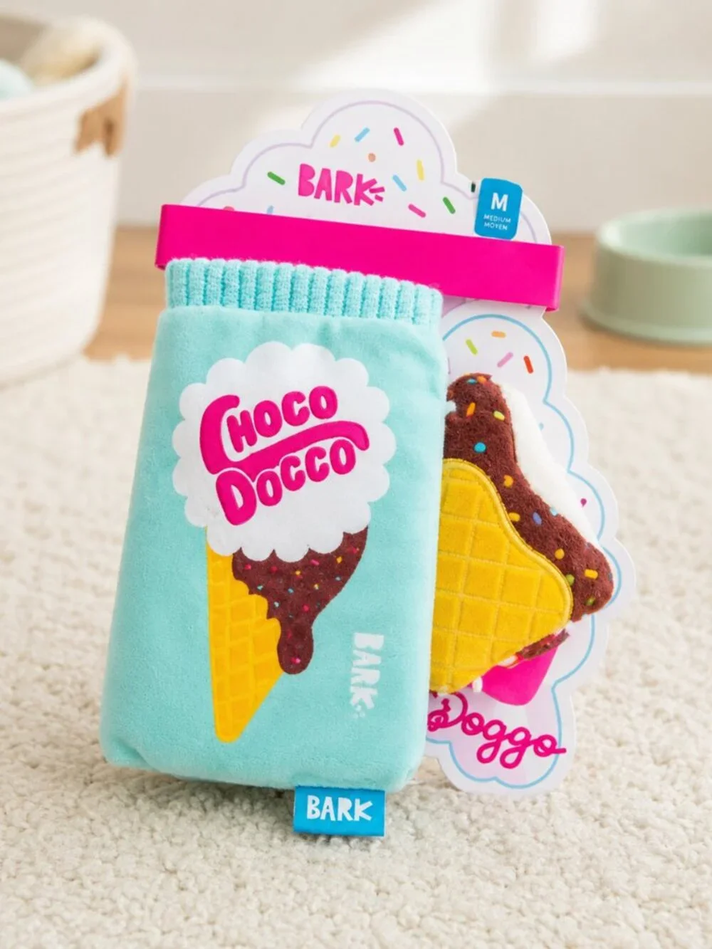 BARK Choco Doggo Ice Cream Multi-Part Dog Toy Squeaker Crinkle M NWT